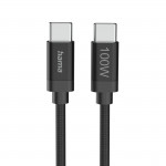 Nabíjací kábel Fabric, USB-C - USB-C, 100W, 3 m, nylon, čierny