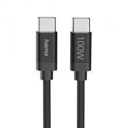 Nabíjací kábel Fabric, USB-C - USB-C, 100W, 3 m, nylon, čierny