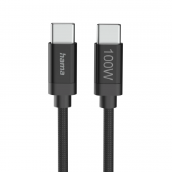 Nabíjací kábel Fabric, USB-C - USB-C, 100W, 3 m, nylon, čierny
