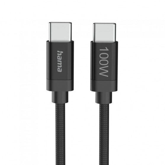 Nabíjací kábel Fabric, USB-C - USB-C, 100W, 3 m, nylon, čierny