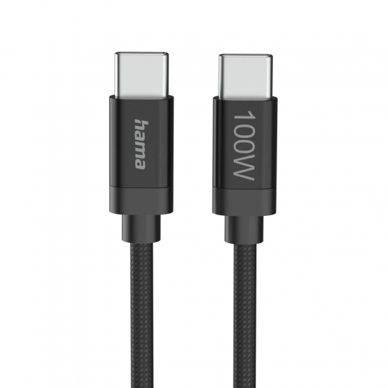 Nabíjací kábel Fabric, USB-C - USB-C, 100W, 3 m, nylon, čierny