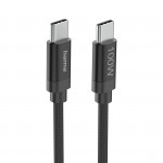 Nabíjací kábel Fabric, USB-C - USB-C, 100W, 3 m, nylon, čierny
