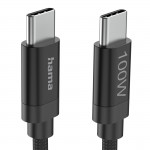 Nabíjací kábel Fabric, USB-C - USB-C, 100W, 3 m, nylon, čierny Nabíjací kábel Fabric, USB-C - USB-C, 100W, 3 m, nylon, čierny
