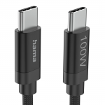 Nabíjací kábel Fabric, USB-C - USB-C, 100W, 3 m, nylon, čierny