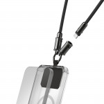 Kábel USB-C a remienok na telefón, 2v1 riešenie, 1,2 m, čierna