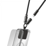 Kábel USB-C a remienok na telefón, 2v1 riešenie, 1,2 m, čierna