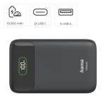 PD10-W20 powerbanka, 10000 mAh, 20 W, 2x USB-C, 1x USB-A, displej