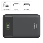 PD20-W20 powerbanka, 20000 mAh, 20 W, 2x USB-C, 1x USB-A, displej PD20-W20 powerbanka, 20000 mAh, 20 W, 2x USB-C, 1x USB-A, displej
