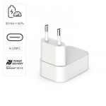 Rýchlonabíjačka, GaN, 1x USB-C, skladací mini nabíjač, PD, 30 W, biela