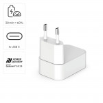 Rýchlonabíjačka, GaN, 1x USB-C, skladací mini nabíjač, PD, 30 W, biela