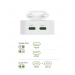 Rýchlonabíjačka, GaN, 2x USB-C, skladací mini nabíjač, PD, 40 W, biela