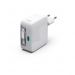 Rýchlonabíjačka, GaN, 2x USB-C, vysúvateľný nabíjací kábel, PD, 30 W, biela