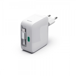 Rýchlonabíjačka, GaN, 2x USB-C, vysúvateľný nabíjací kábel, PD, 30 W, biela