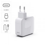 Rýchlonabíjačka, GaN, 2x USB-C, vysúvateľný nabíjací kábel, PD, 30 W, biela