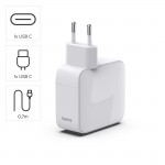 Rýchlonabíjačka, GaN, 2x USB-C, vysúvateľný nabíjací kábel, PD, 30 W, biela