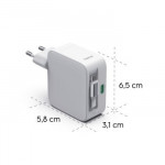Rýchlonabíjačka, GaN, 2x USB-C, vysúvateľný nabíjací kábel, PD, 30 W, biela