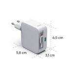 Rýchlonabíjačka, GaN, 2x USB-C, vysúvateľný nabíjací kábel, PD, 30 W, biela
