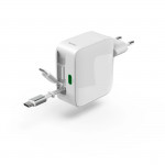 Rýchlonabíjačka, GaN, 2x USB-C, vysúvateľný nabíjací kábel, PD, 30 W, biela