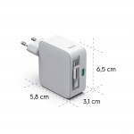 Fast Charger, GaN, 2x USB-C, Extendable Charging Cable, PD, 65 W, white