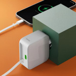 Fast Charger, GaN, 2x USB-C, Extendable Charging Cable, PD, 65 W, white