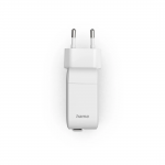 Fast Charger, GaN, 2x USB-C, Extendable Charging Cable, PD, 65 W, white