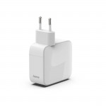 Fast Charger, GaN, 2x USB-C, Extendable Charging Cable, PD, 65 W, white