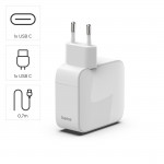 Fast Charger, GaN, 2x USB-C, Extendable Charging Cable, PD, 65 W, white
