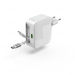 Fast Charger, GaN, 2x USB-C, Extendable Charging Cable, PD, 65 W, white