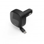 Rýchlonabíjačka do auta, 2x USB‑C, vysúvací kábel, PD, 30 W, čierna