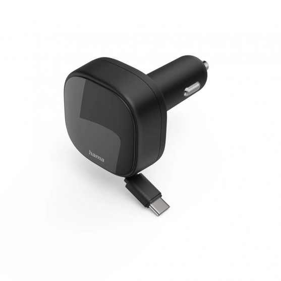 Rýchlonabíjačka do auta, 2x USB‑C, vysúvací kábel, PD, 30 W, čierna