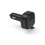 Rýchlonabíjačka do auta, 2x USB‑C, vysúvací kábel, PD, 30 W, čierna