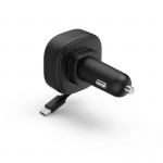 Rýchlonabíjačka do auta, 2x USB‑C, vysúvací kábel, PD, 30 W, čierna