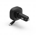 Rýchlonabíjačka do auta, 2x USB‑C, vysúvací kábel, PD, 30 W, čierna Rýchlonabíjačka do auta, 2x USB‑C, vysúvací kábel, PD, 30 W, čierna