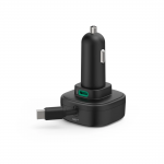 Rýchlonabíjačka do auta, 2x USB‑C, vysúvací kábel, PD, 30 W, čierna Rýchlonabíjačka do auta, 2x USB‑C, vysúvací kábel, PD, 30 W, čierna