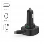 Rýchlonabíjačka do auta, 2x USB‑C, vysúvací kábel, PD, 30 W, čierna Rýchlonabíjačka do auta, 2x USB‑C, vysúvací kábel, PD, 30 W, čierna