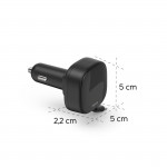 Rýchlonabíjačka do auta, 2x USB‑C, vysúvací kábel, PD, 30 W, čierna Rýchlonabíjačka do auta, 2x USB‑C, vysúvací kábel, PD, 30 W, čierna