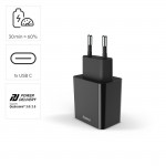 Rýchla USB nabíjačka USB-C PD 20 W, čierna Rýchla USB nabíjačka USB-C PD 20 W, čierna