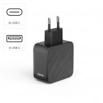 Rýchla USB nabíjačka 2x USB-C, USB-A, PD/QC 65 W, čierna Rýchla USB nabíjačka 2x USB-C, USB-A, PD/QC 65 W, čierna