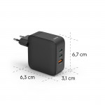 Rýchla USB nabíjačka GaN 2x USB-C, USB-A, PD 100 W, čierna Rýchla USB nabíjačka GaN 2x USB-C, USB-A, PD 100 W, čierna