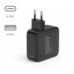 Rýchla USB nabíjačka GaN 2x USB-C, USB-A, PD 100 W, čierna Rýchla USB nabíjačka GaN 2x USB-C, USB-A, PD 100 W, čierna