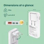 Rýchlonabíjačka, 2x USB-C, 1x USB-A, plochá mini nabíjačka, PD, 65 W, WS