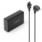 USB nabíjačka GaN, 5 portov, 4x USB‑C + USB‑A, PD, 240 W
