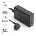 USB nabíjačka GaN, 5 portov, 4x USB‑C + USB‑A, PD, 240 W
