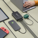 USB nabíjačka GaN, 5 portov, 4x USB‑C + USB‑A, PD, 240 W