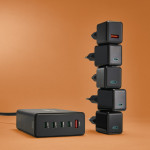 USB nabíjačka GaN, 5 portov, 4x USB‑C + USB‑A, PD, 240 W