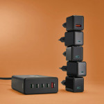USB nabíjačka GaN, 5 portov, 4x USB‑C + USB‑A, PD, 240 W