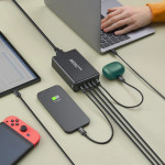 USB nabíjačka GaN, 5 portov, 4x USB‑C + USB‑A, PD, 240 W