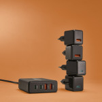USB nabíjačka GaN, 4 porty, 2x USB‑C + 2x USB‑A, PD, 65 W USB nabíjačka GaN, 4 porty, 2x USB‑C + 2x USB‑A, PD, 65 W