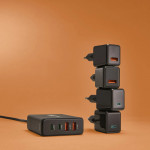 USB nabíjačka GaN, 4 porty, 2x USB‑C + 2x USB‑A, PD, 65 W