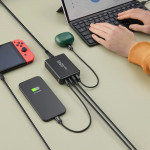 USB nabíjačka GaN, 4 porty, 2x USB‑C + 2x USB‑A, PD, 65 W